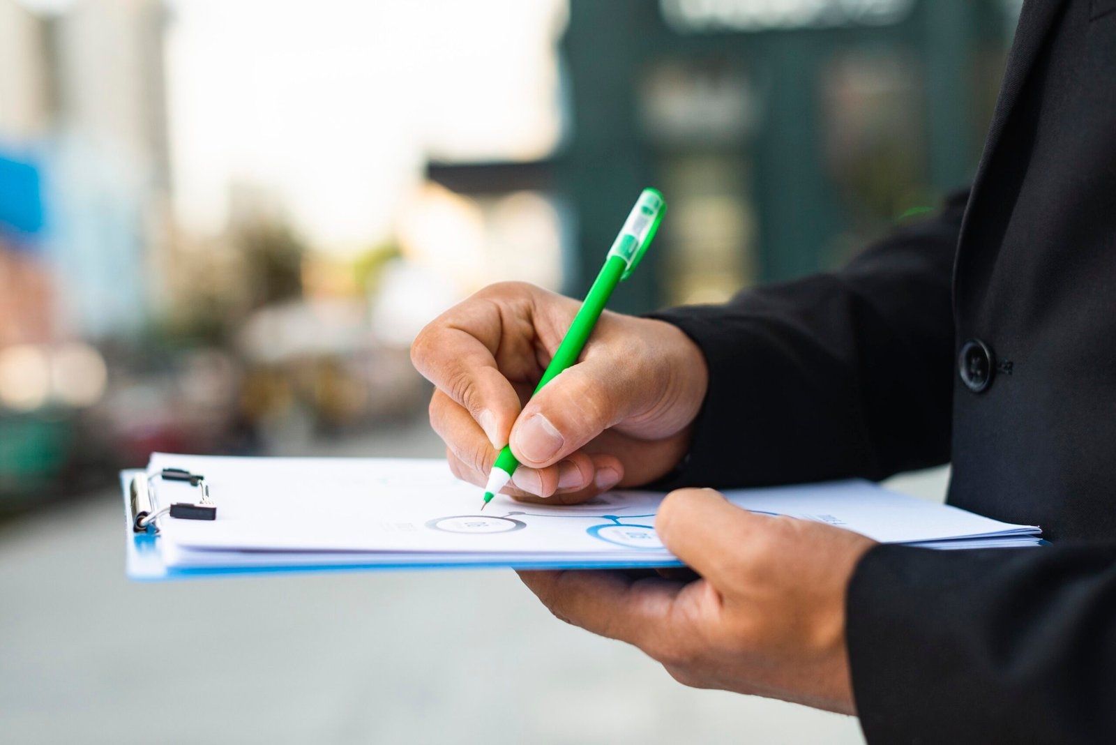 side view business man writing